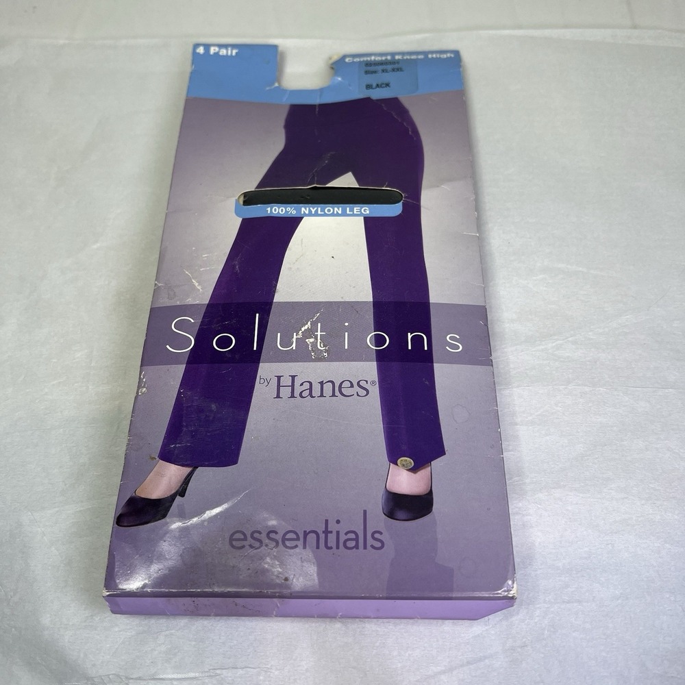 Hanes Solutions Comfort Knee High‎ - 4 Pair - Size XL-XXL - Black
